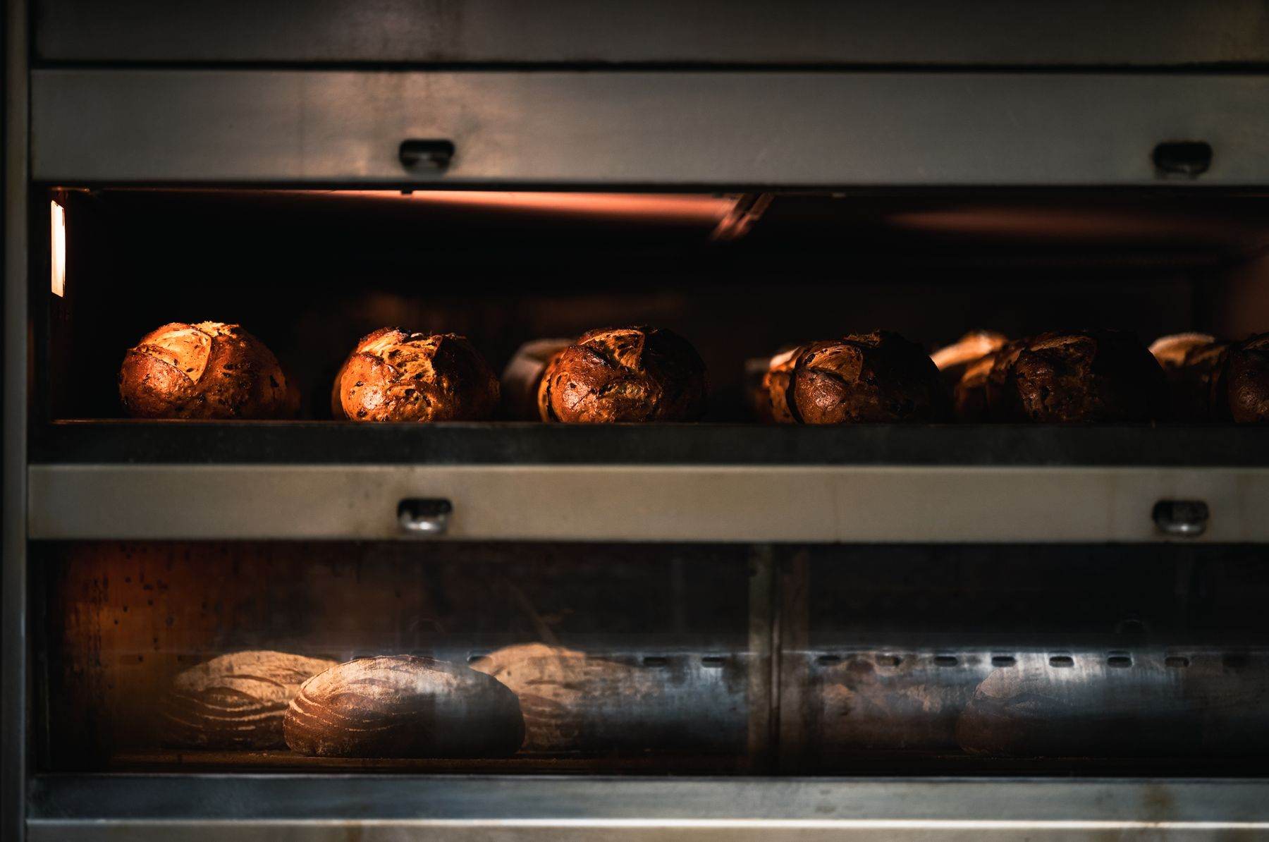 Loaves inside the deck oven.